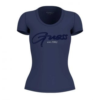 Guess W6gi14k3033 T Shirt Script Cotone Stretch Donna Casual Donna