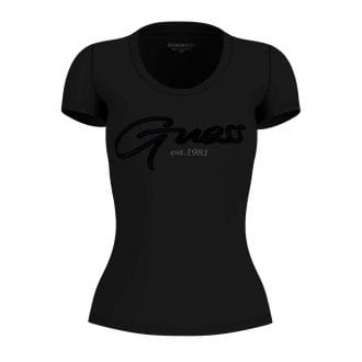 Guess W6gi14k3033 T Shirt Script Cotone Stretch Donna Casual Donna