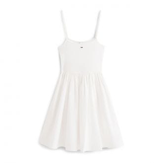 Tommy Jeans Dw0dw22352 Abito Spallina In Popline Rib Donna Casual Donna