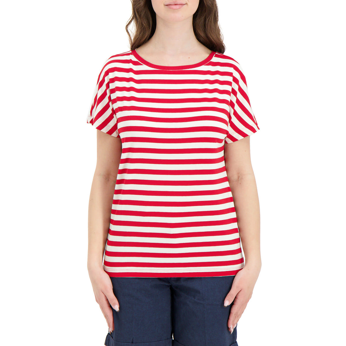 T-SHIRT IN JERSEY STRETCH A RIGHE DONNA