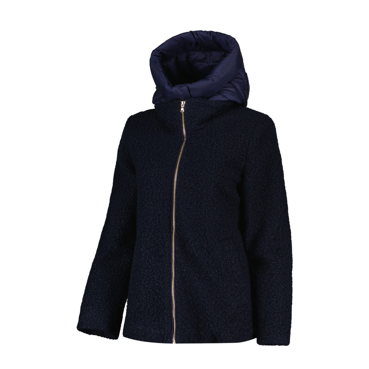 CAPPOTTO CORTO CAPPUCCIO IN JERSEY BOUCLET DONNA