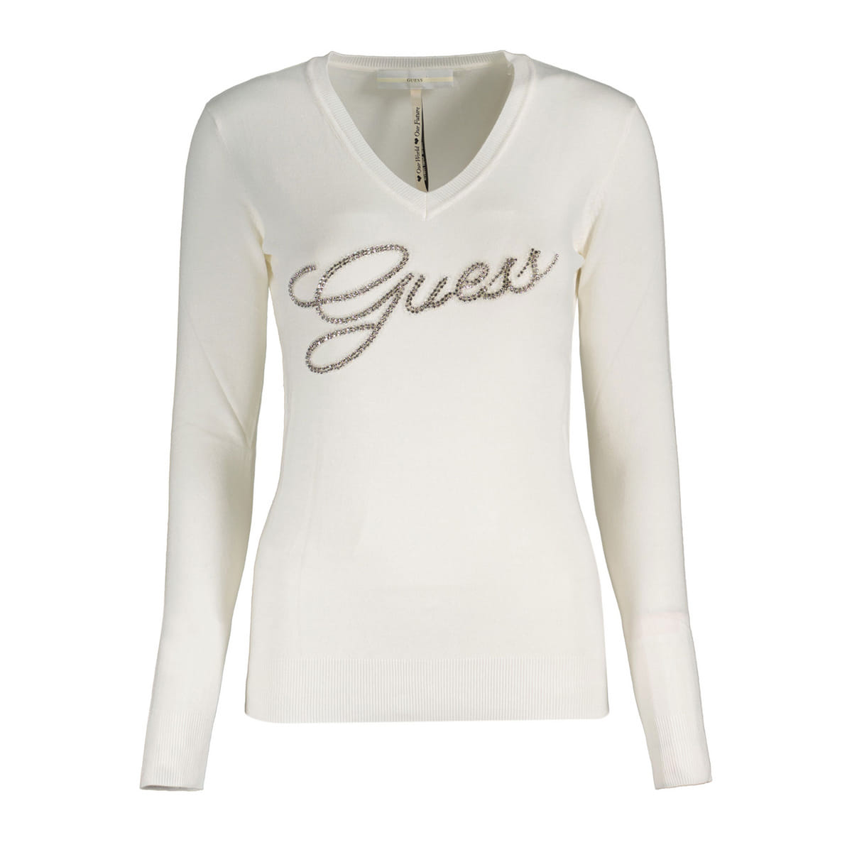 MAGLIONE SCOLLO V LOGO STRASS LAURE DONNA