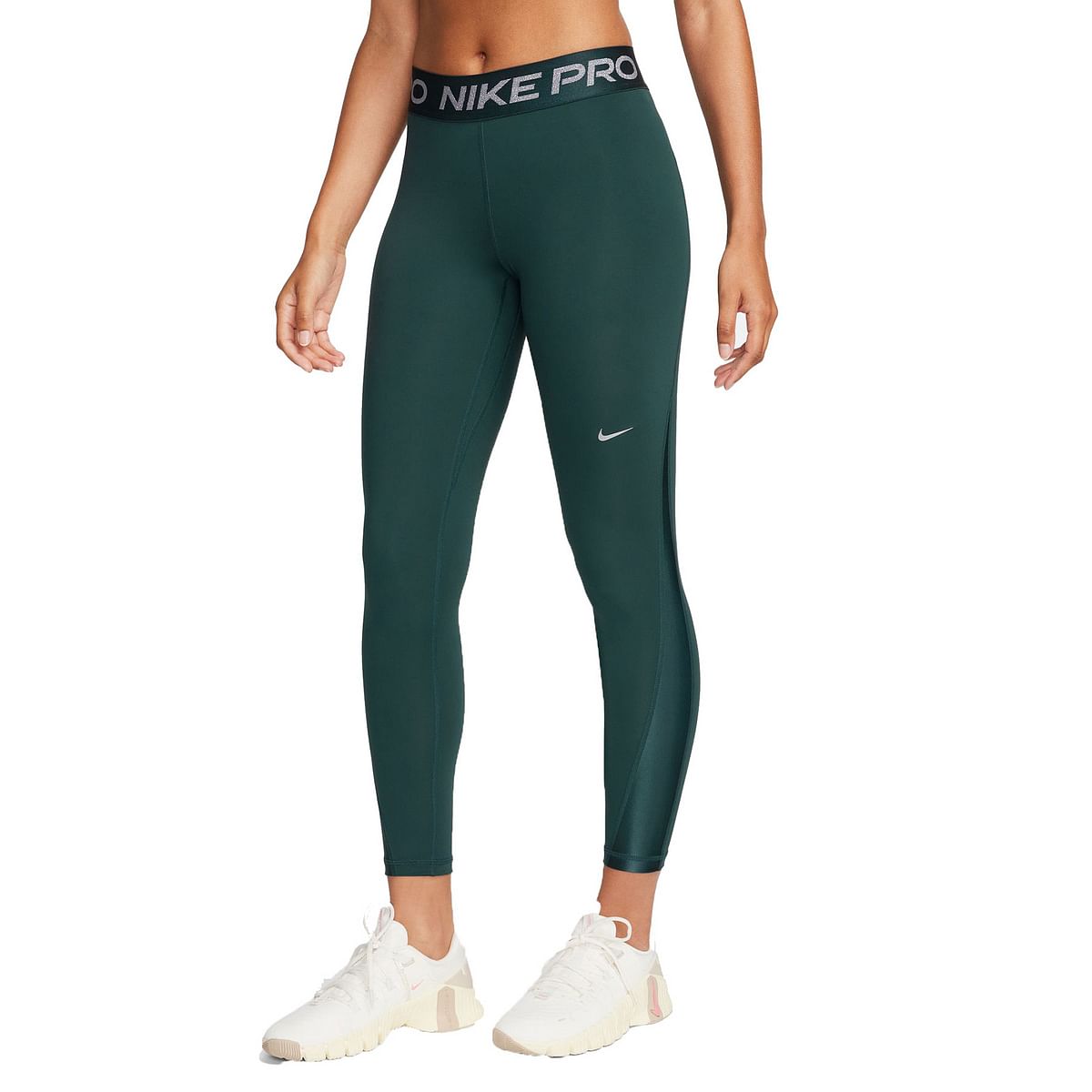 NIKE LEGGINGS 7 8 NIKE PRO DRI FIT SHINE DONNA 048441501 328 DEEP JUNGLE ME Pantaloni Abbigliamento Training e Palestra Sport