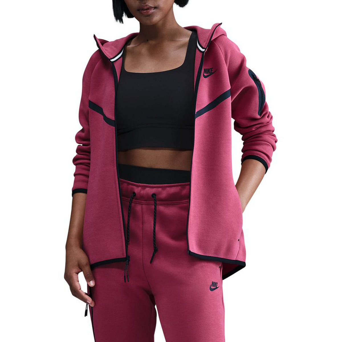 FELPA FULL ZIP CON CAPPUCCIO TECH FLEECE DONNA