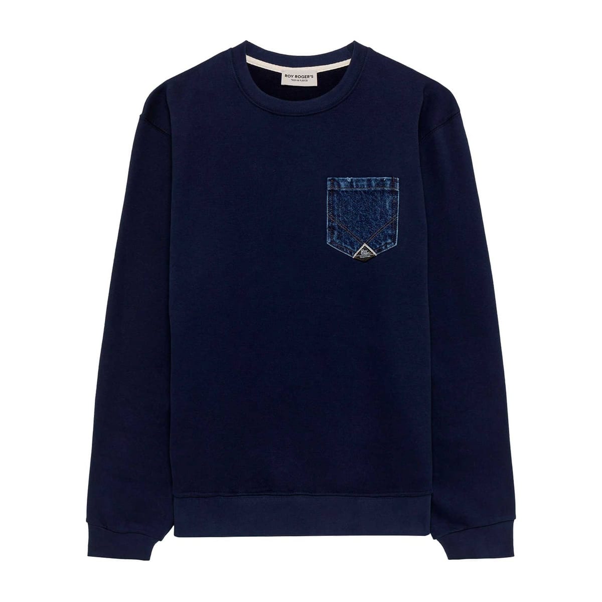 FELPA GIROCOLLO TASCHINO DENIM PKT BRUSHED