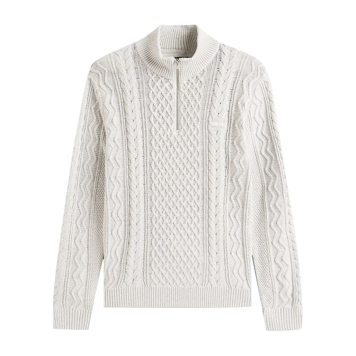 MAGLIONE HALF ZIP SLIM BADGE CABLE TRECCIA