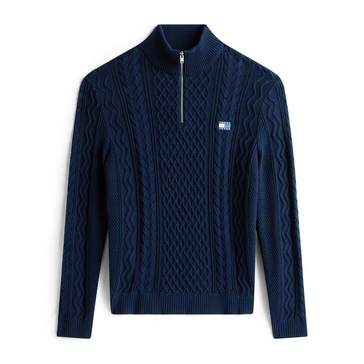 MAGLIONE HALF ZIP SLIM BADGE CABLE TRECCIA