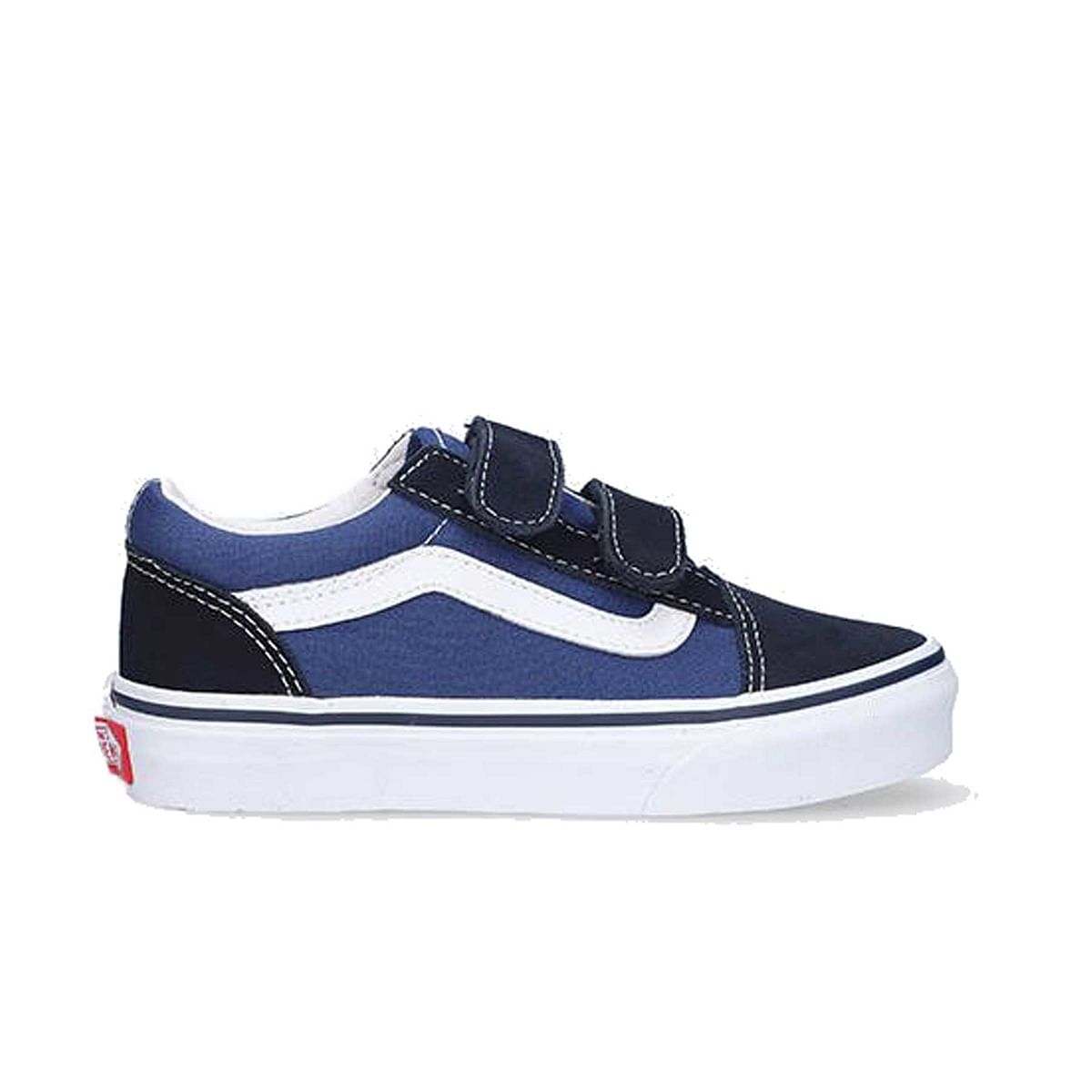 VANS OLD SKOOL VELCRO BAMBINO 043221101 NWD NAVY TRUE WHITE Tutte Sneaker Scarpe